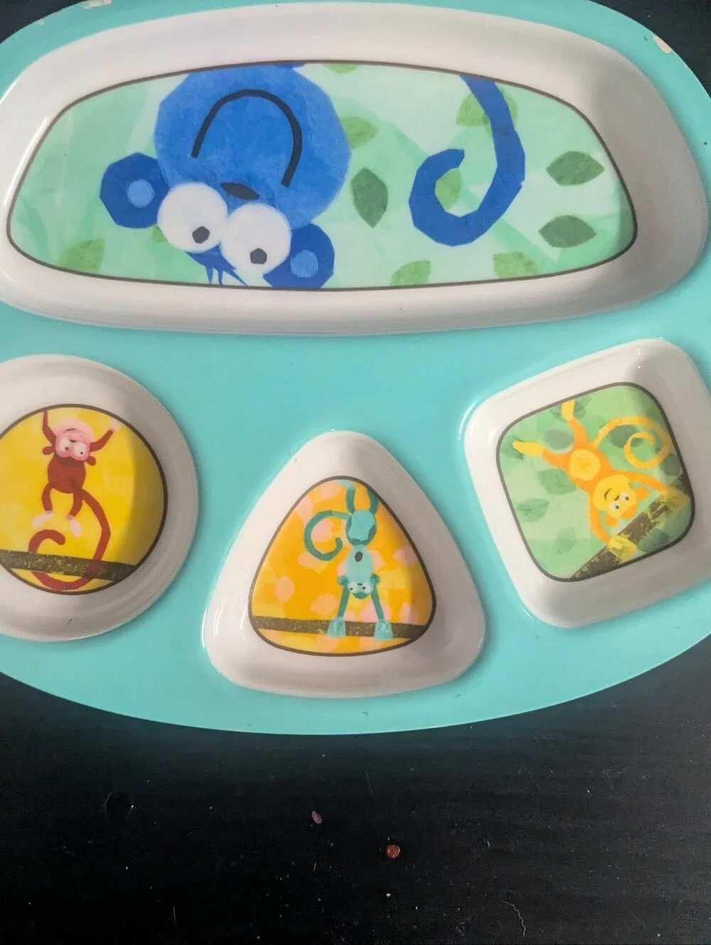 Kids Monkey Themed Activity Plate - Blue/Turquoise